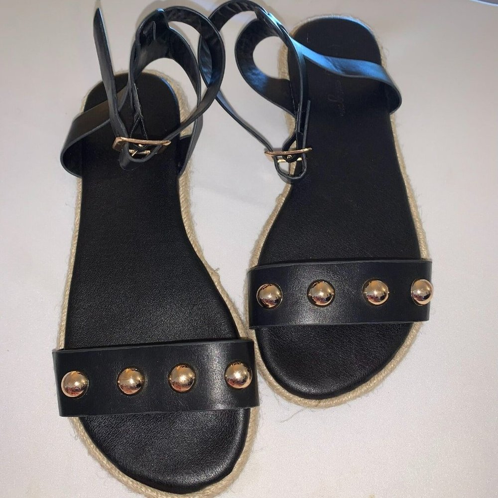 Lily Morgan Womens Ankle Strap Espadrille Sandals with Pearl Accent Black Size 7